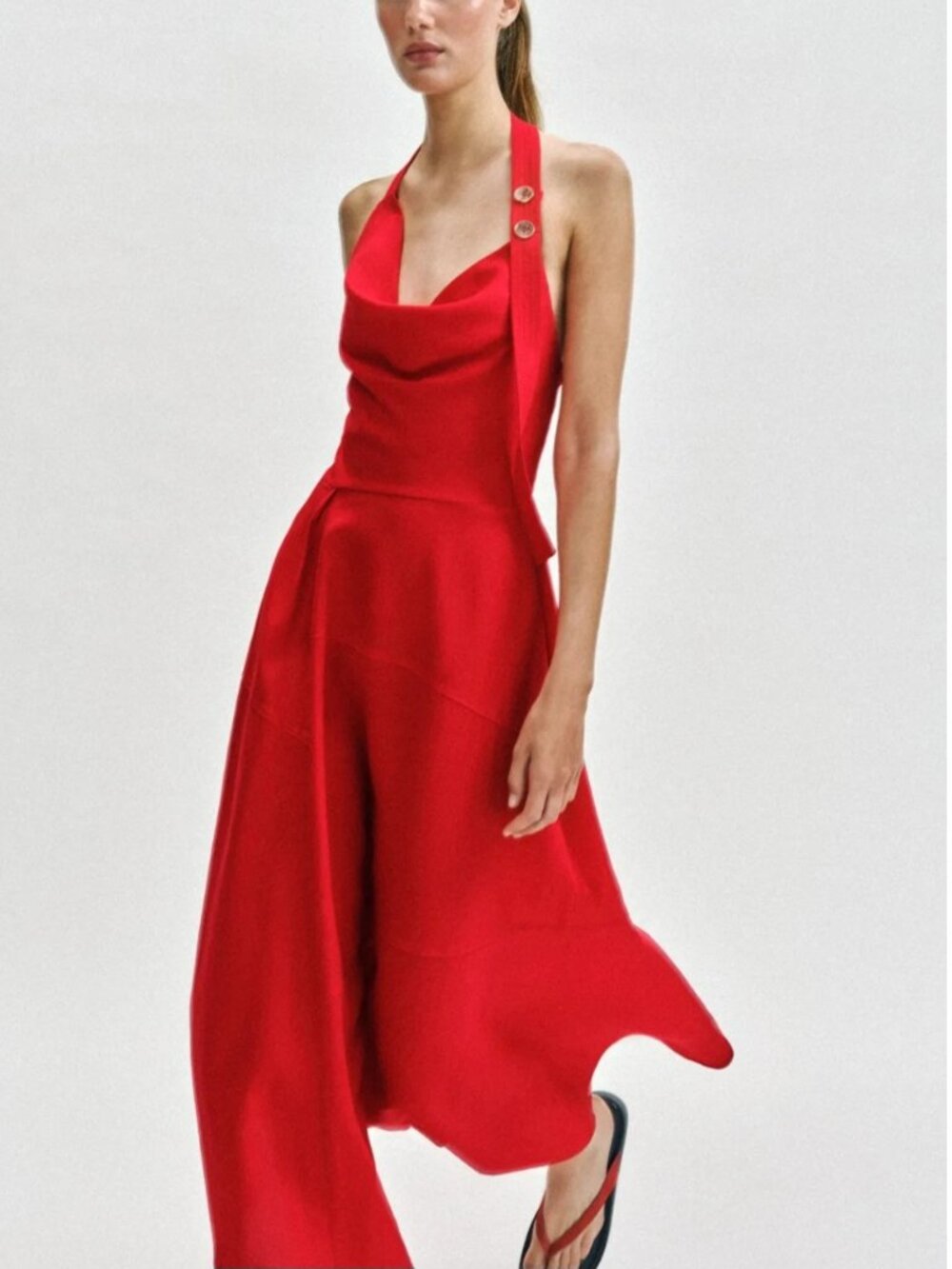 ZARA LINEN BLEND HALTER MIDI DRESS